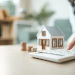 Mano de mujer pulsa los botones de una calculadora para ver cuánto tiene que pagar por la venta de su casa
